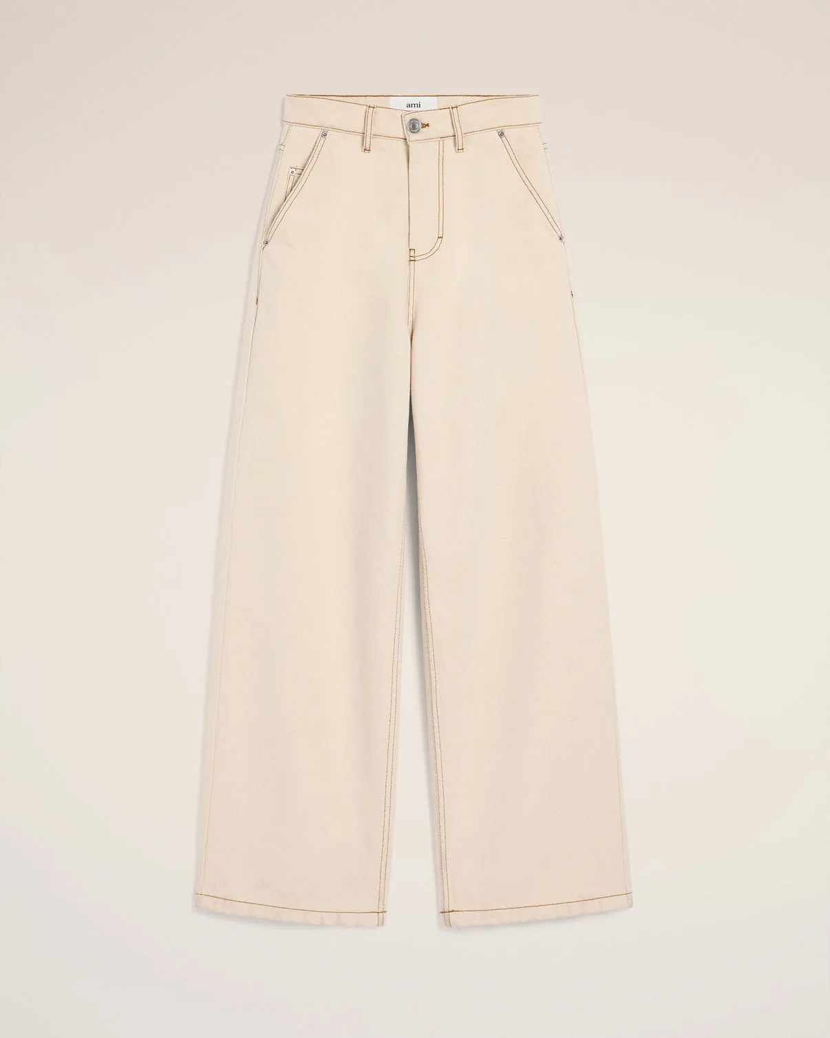 Beige Cotton Wide Fit Jeans