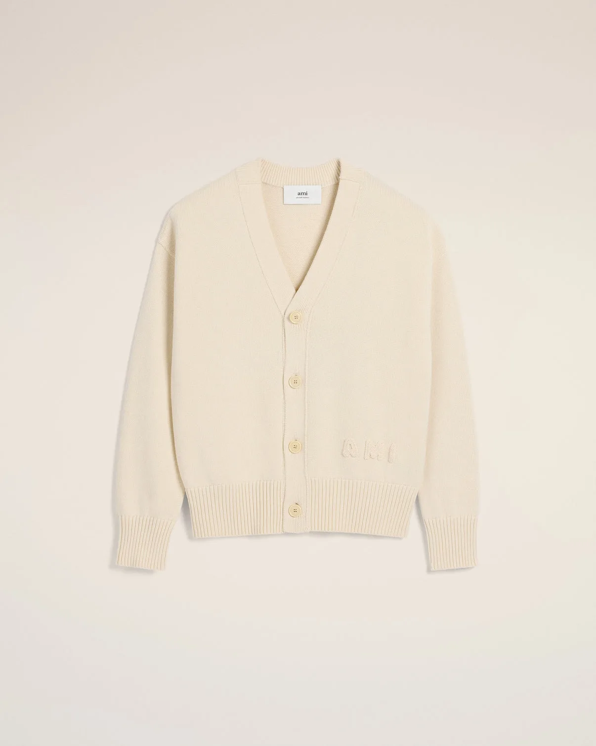 Beige Cotton Wool Embroidered Cardigan