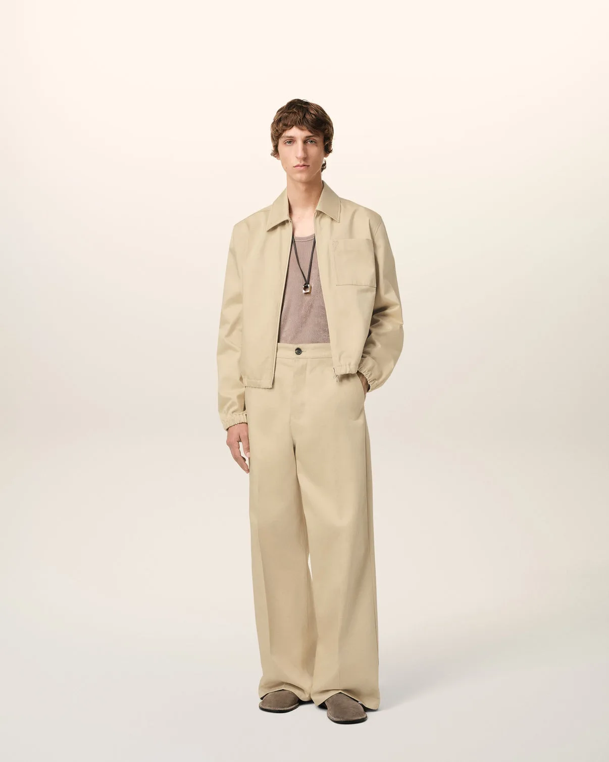 Beige Cotton Zipped Jacket