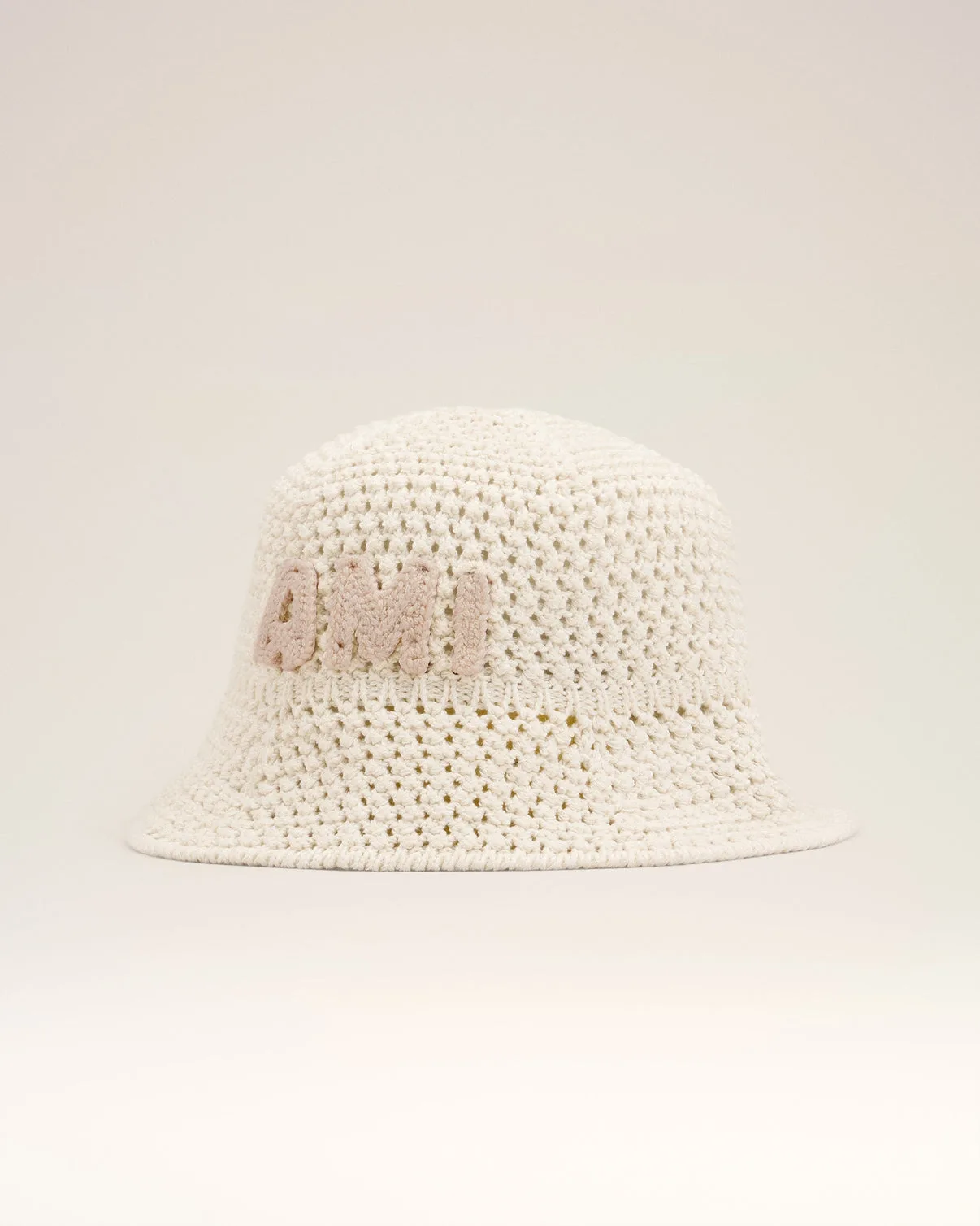 Beige Knit Patch Bucket Hat