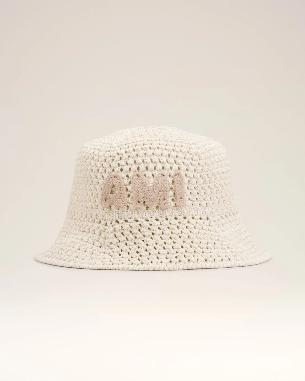 Beige Knit Patch Bucket Hat