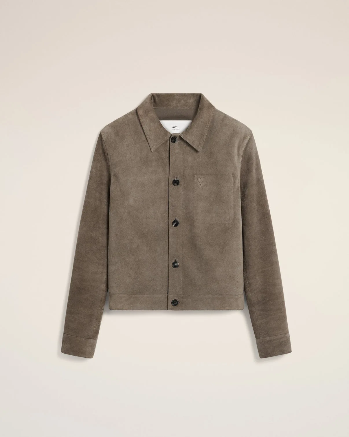 Beige Leather Buttoned Jacket