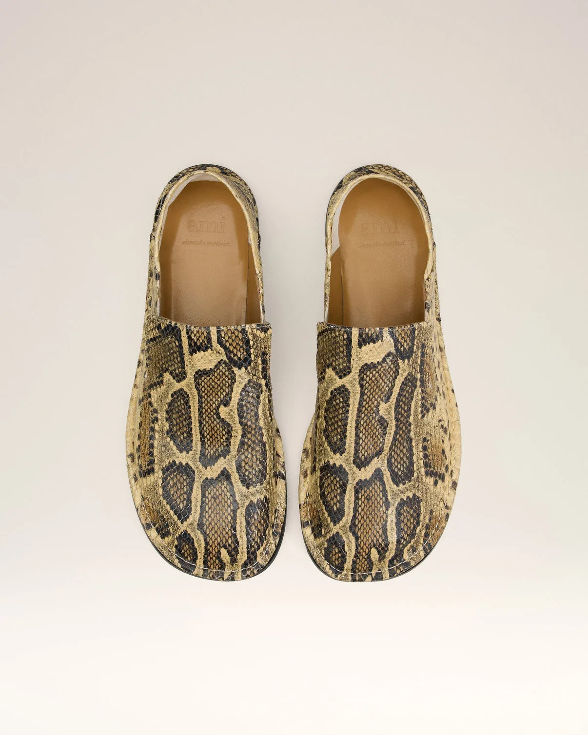 Beige Leather Midi Slippers