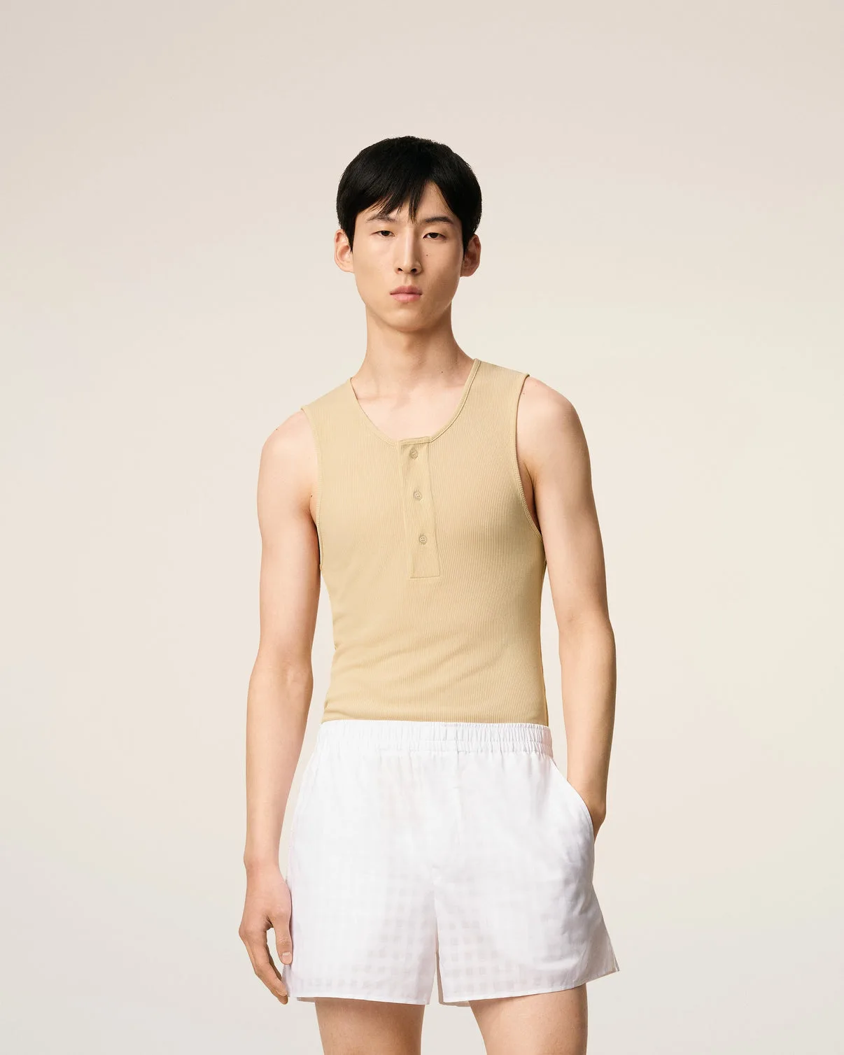 Beige Light Ribbed Jersey Tanktop