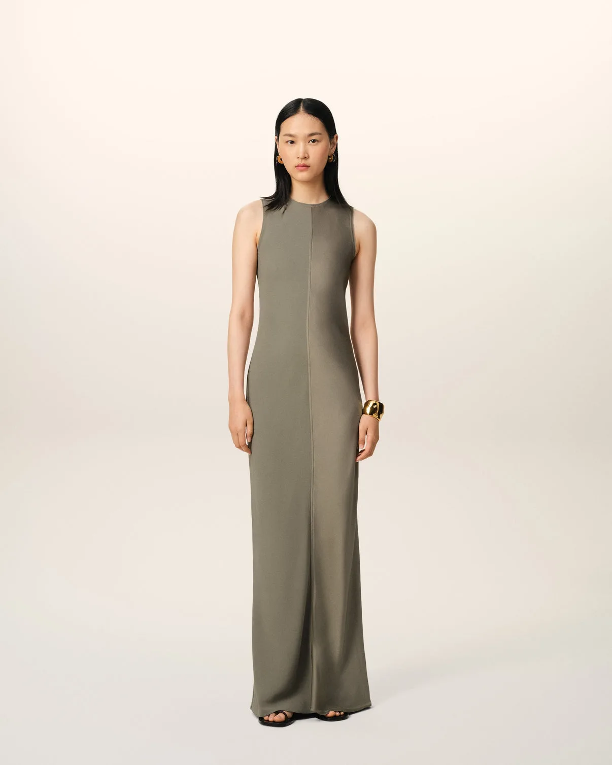 Beige Long Straight Dress