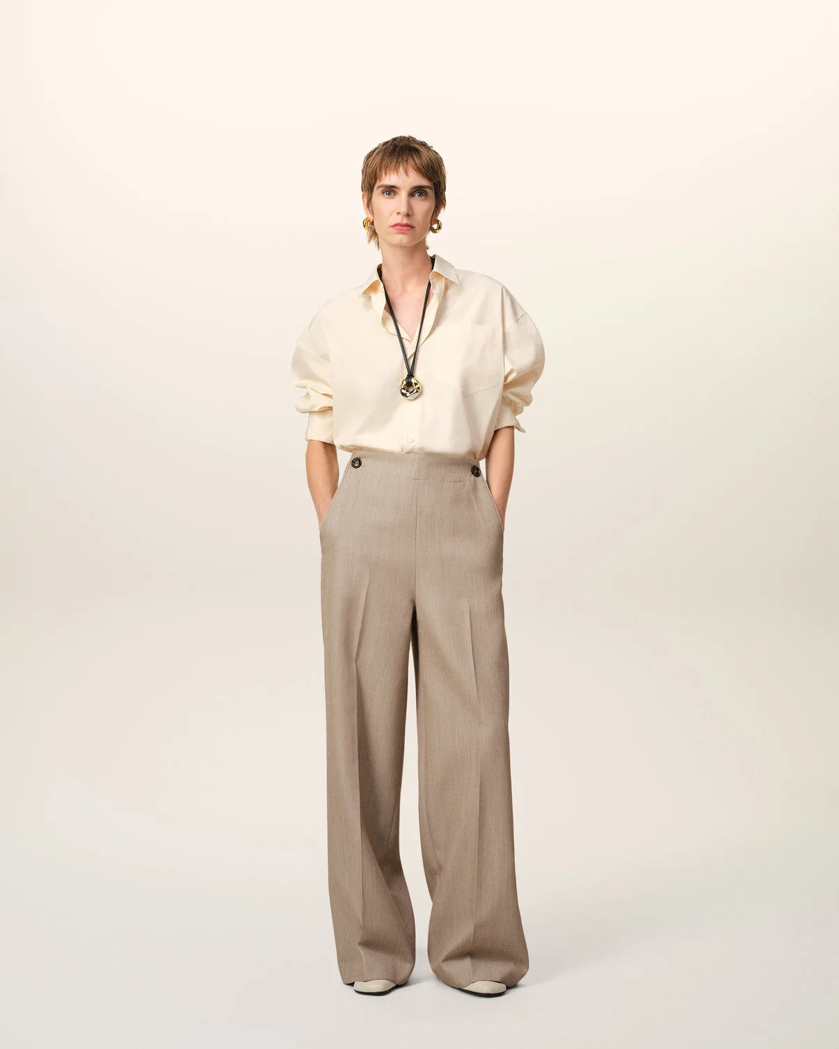 Beige New Wool Sailor Pants