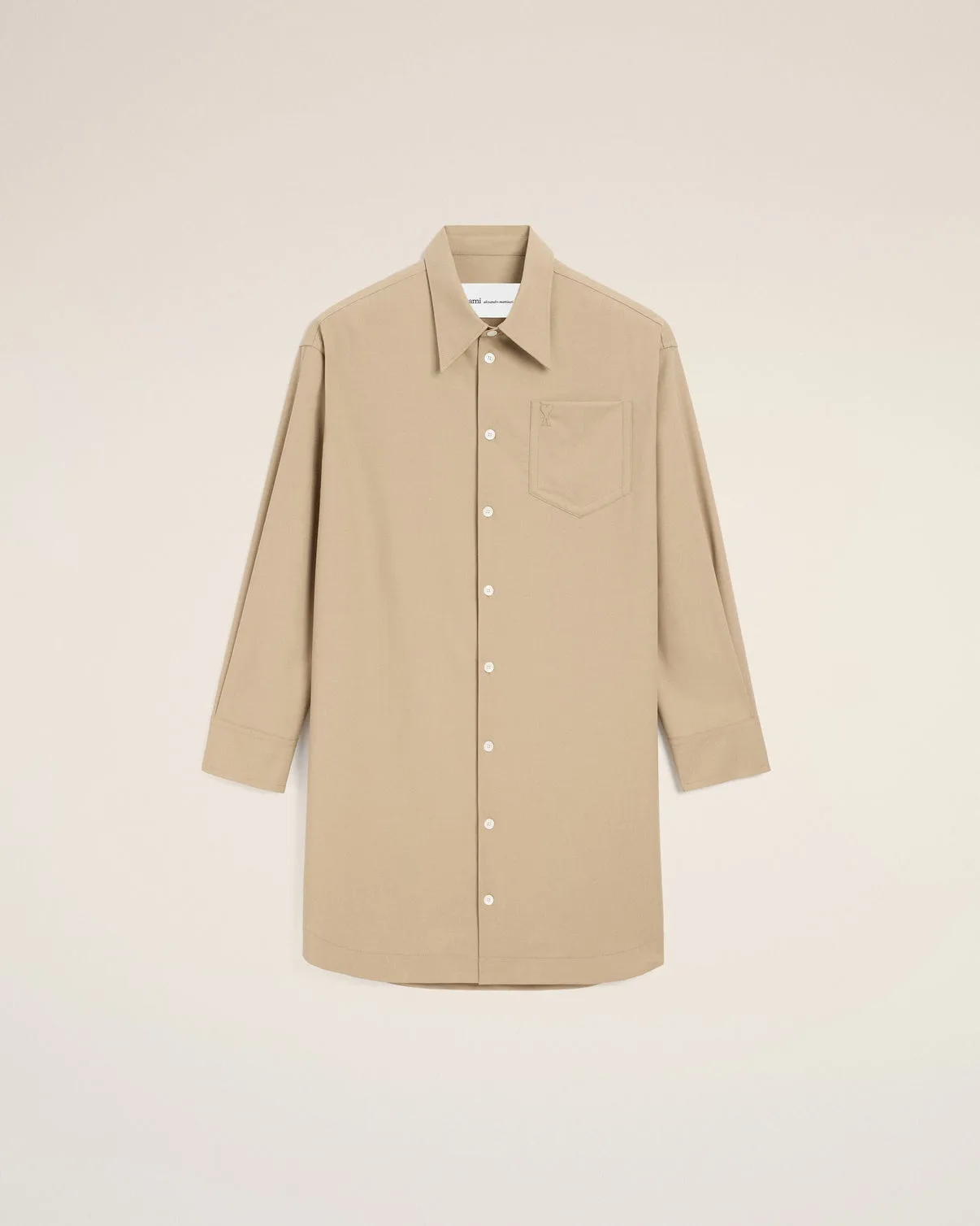 Beige New Wool Wide Shirt Dress
