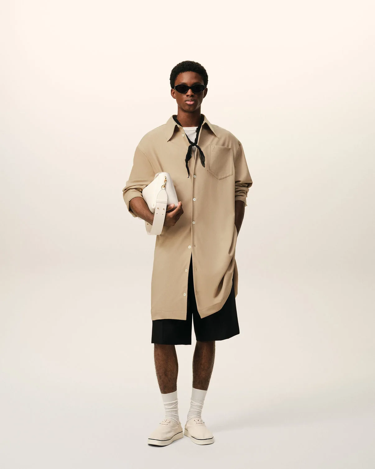 Beige New Wool Wide Shirt Dress