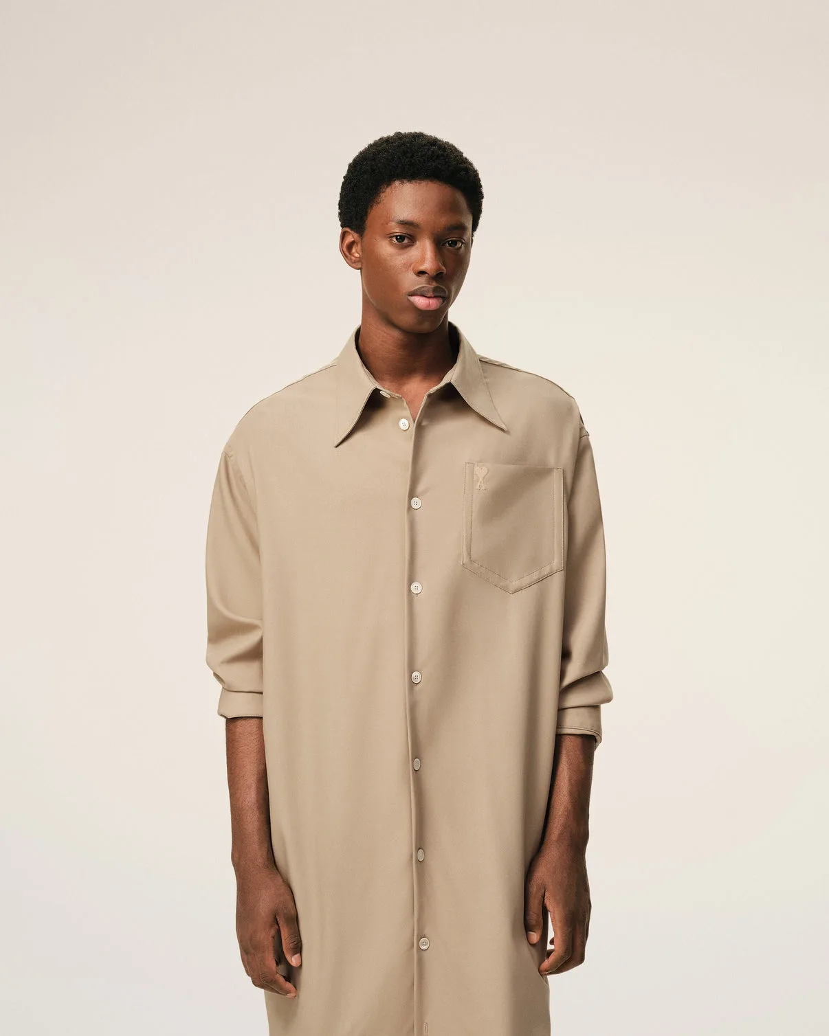 Beige New Wool Wide Shirt Dress