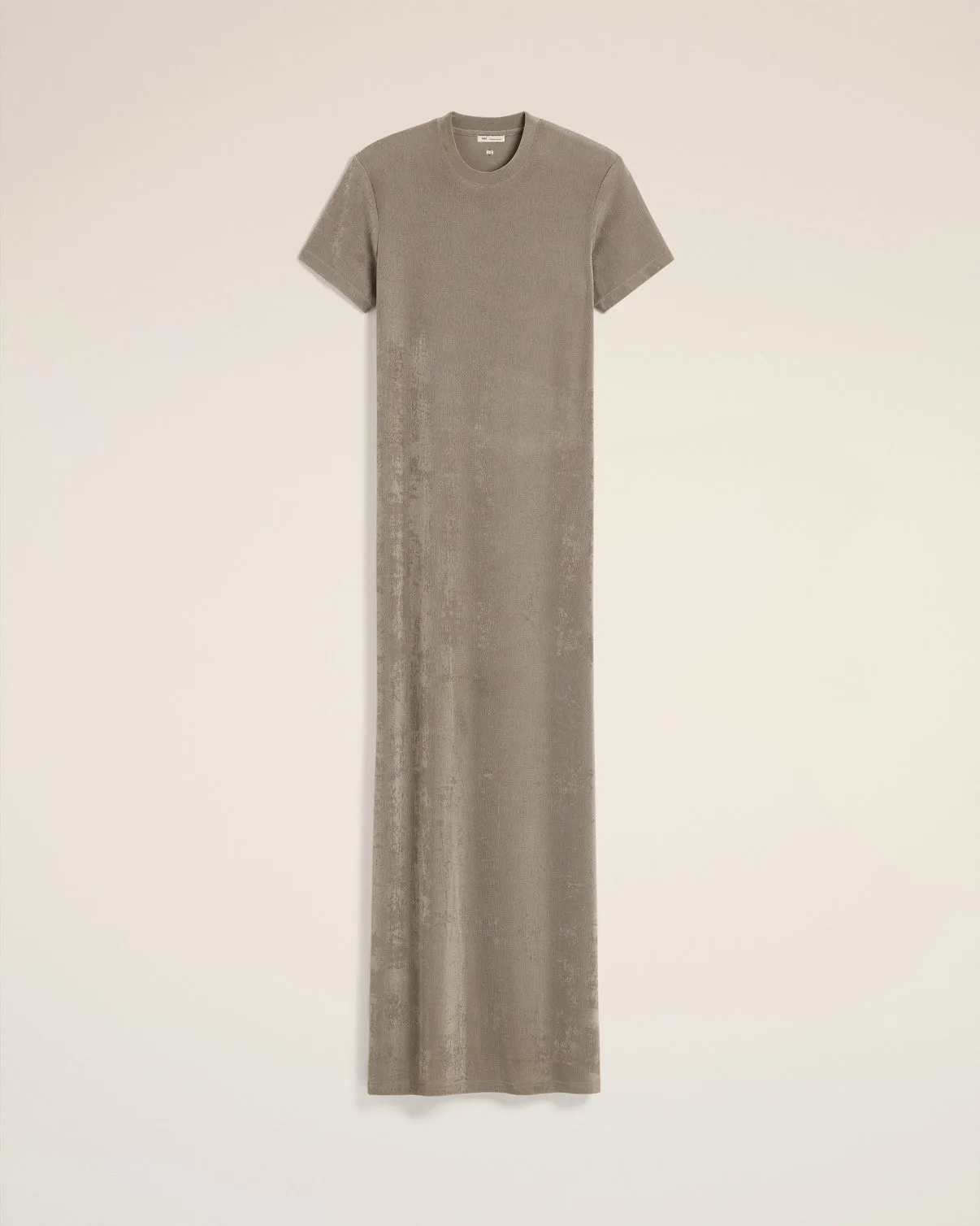 Beige Rib Jersey Short Sleeve Long Dress