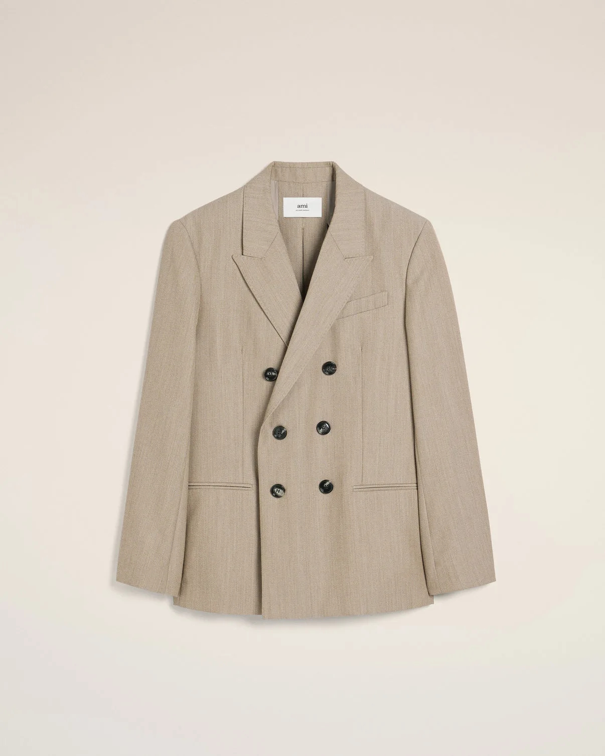 Beige Wool Back Slit Double Breasted Jacket