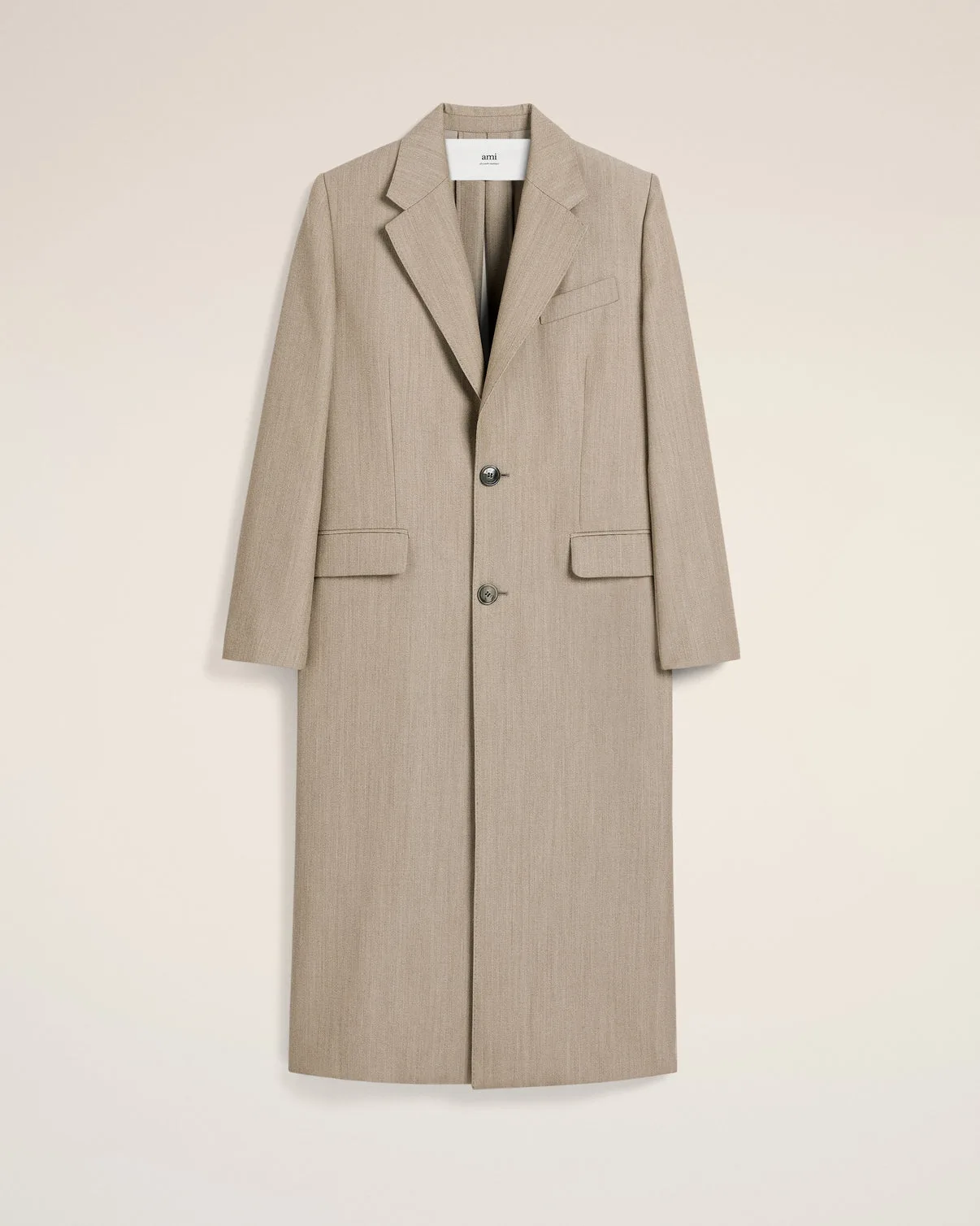 Beige Wool Back Slit Long Coat