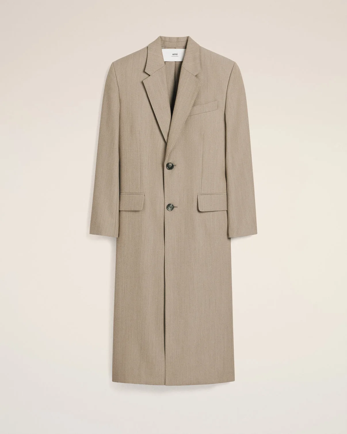 Beige Wool Back Slit Long Coat
