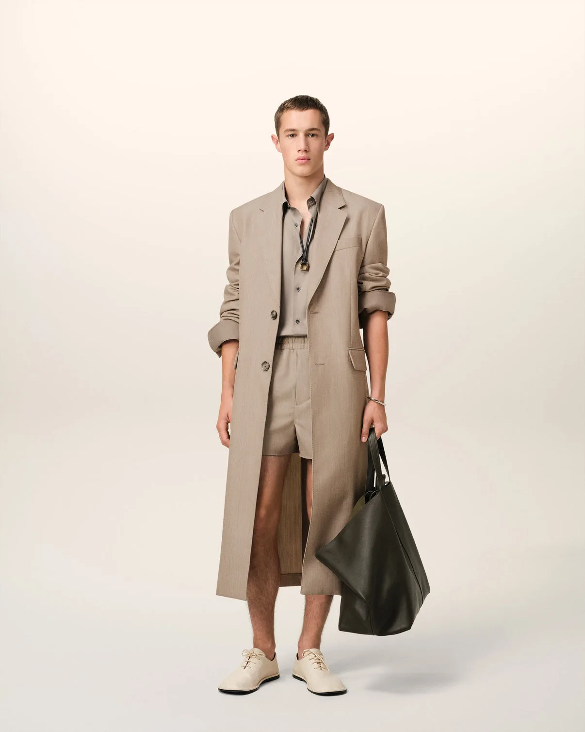 Beige Wool Back Slit Long Coat