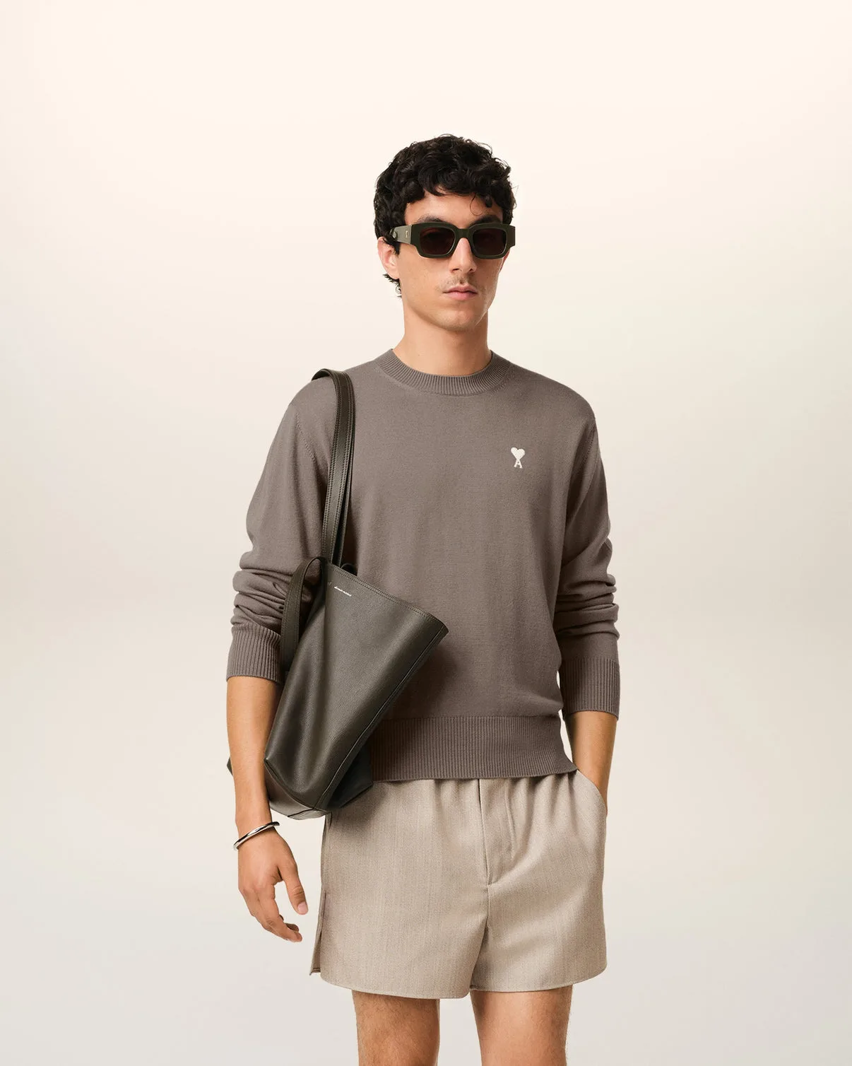 Beige Wool Crew Neck Sweater