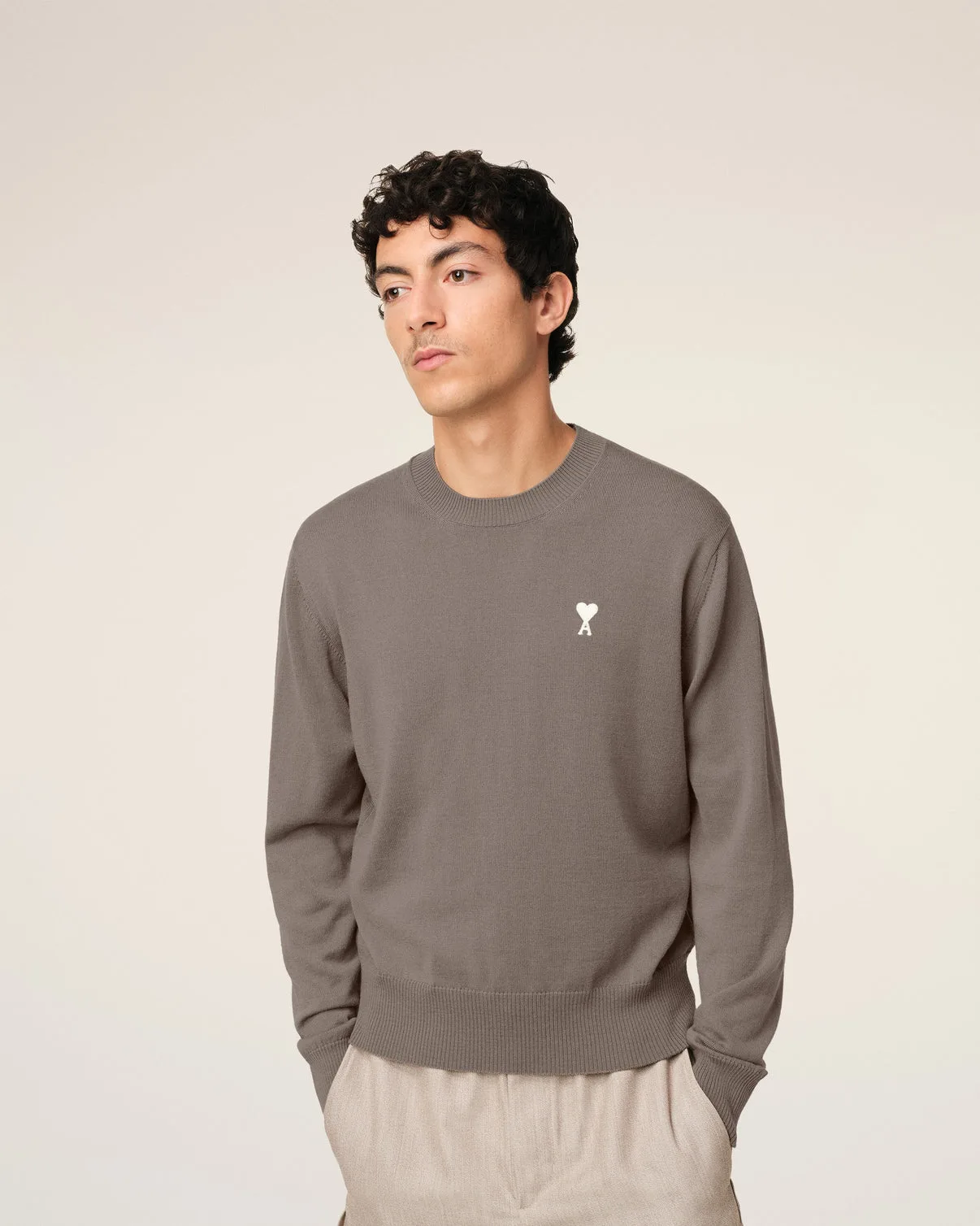 Beige Wool Crew Neck Sweater