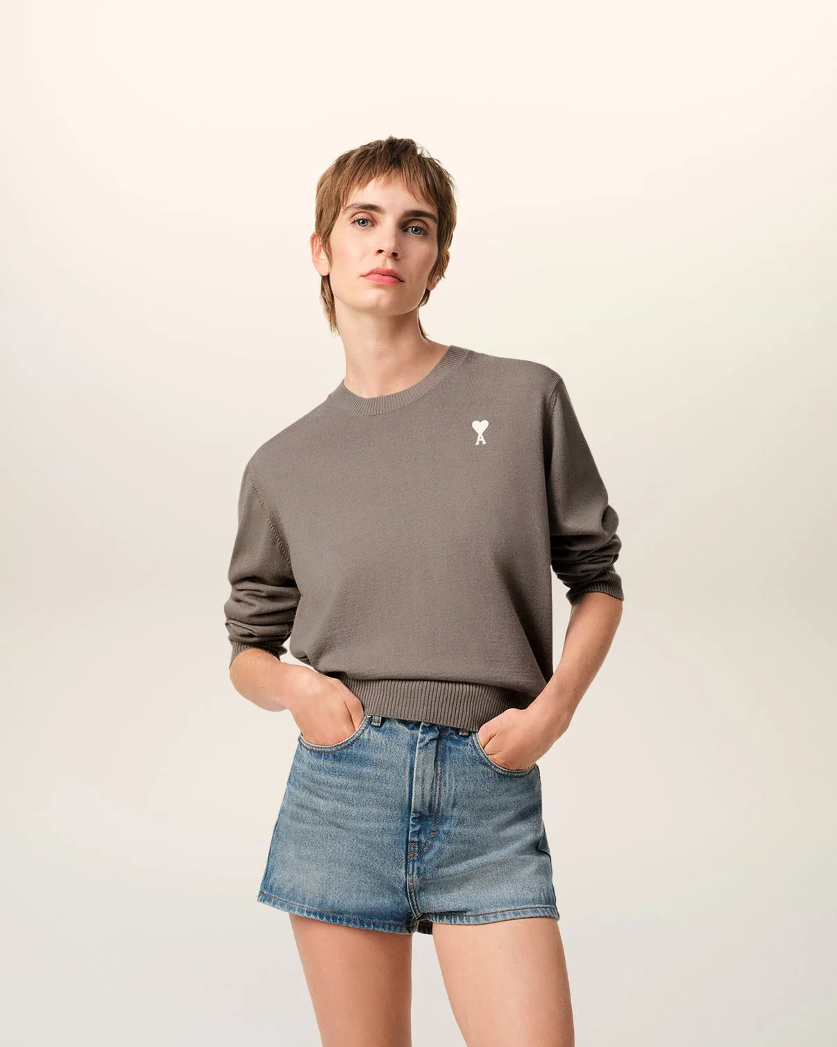 Beige Wool Crew Neck Sweater