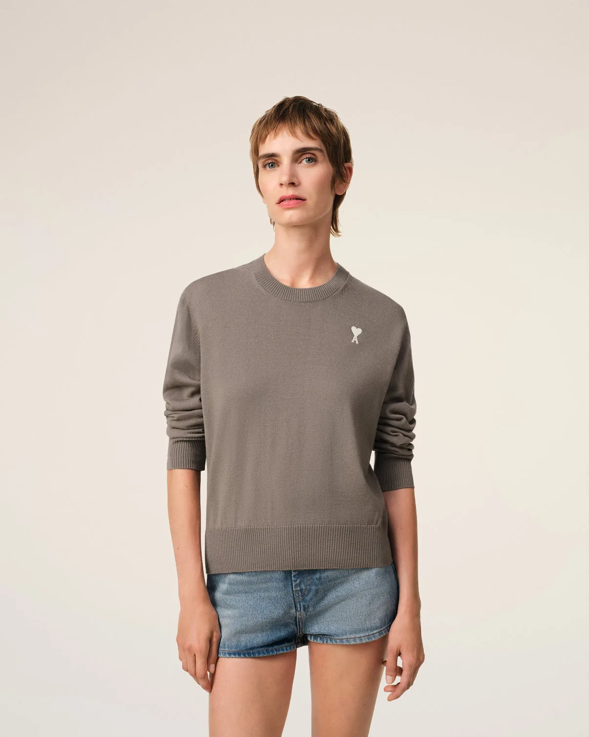 Beige Wool Crew Neck Sweater