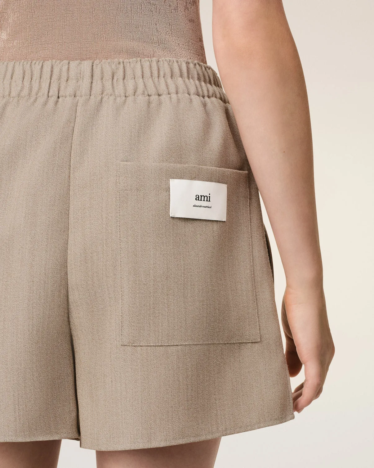 Beige Wool Elasticated Short