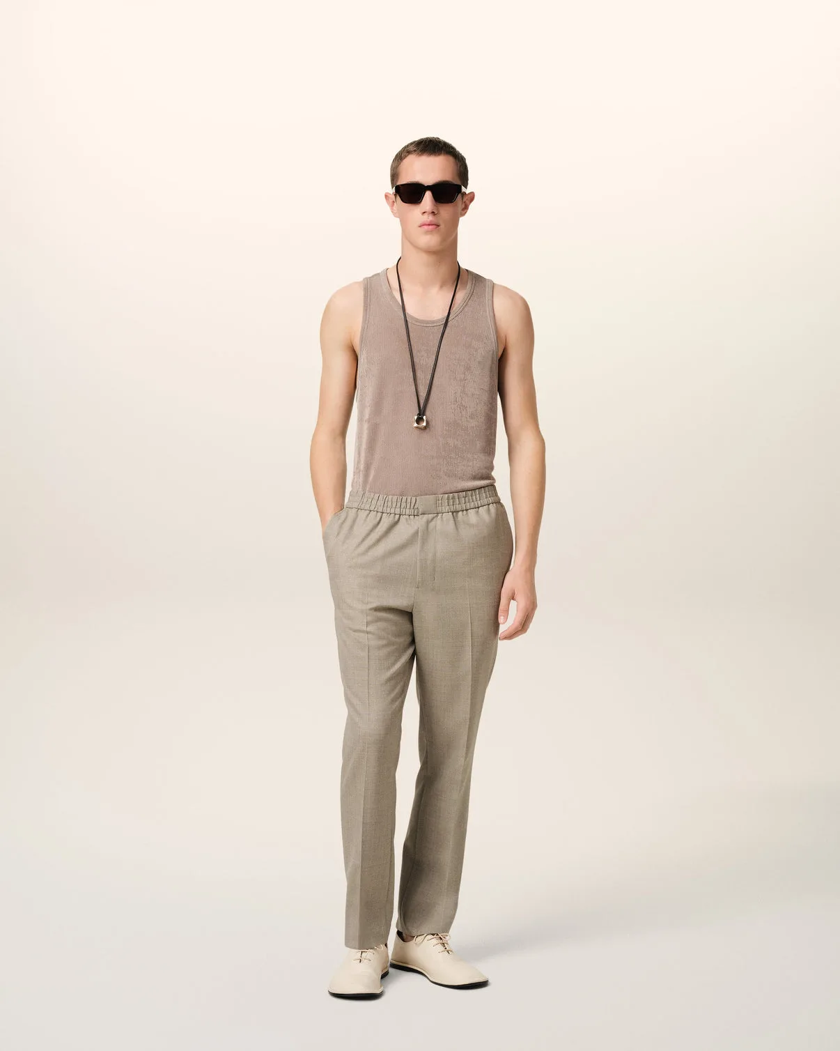 Beige Wool Elasticated Waist Pants