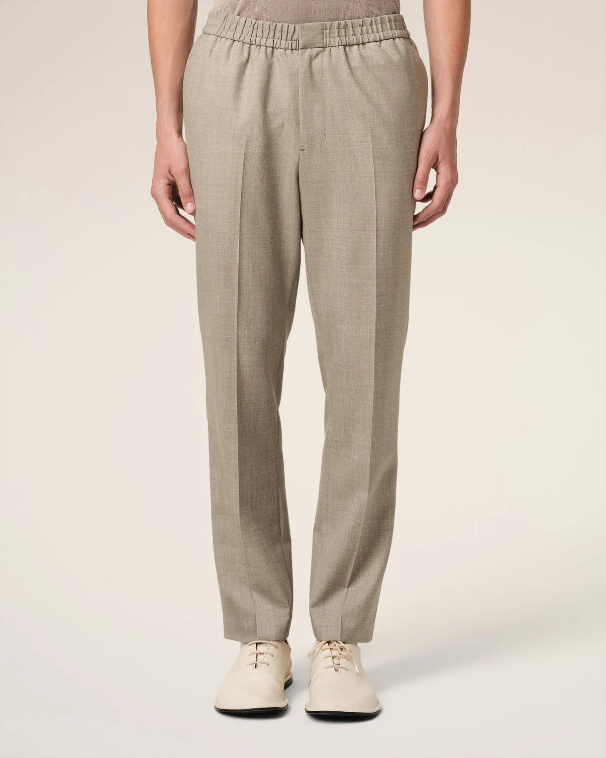 Beige Wool Elasticated Waist Pants