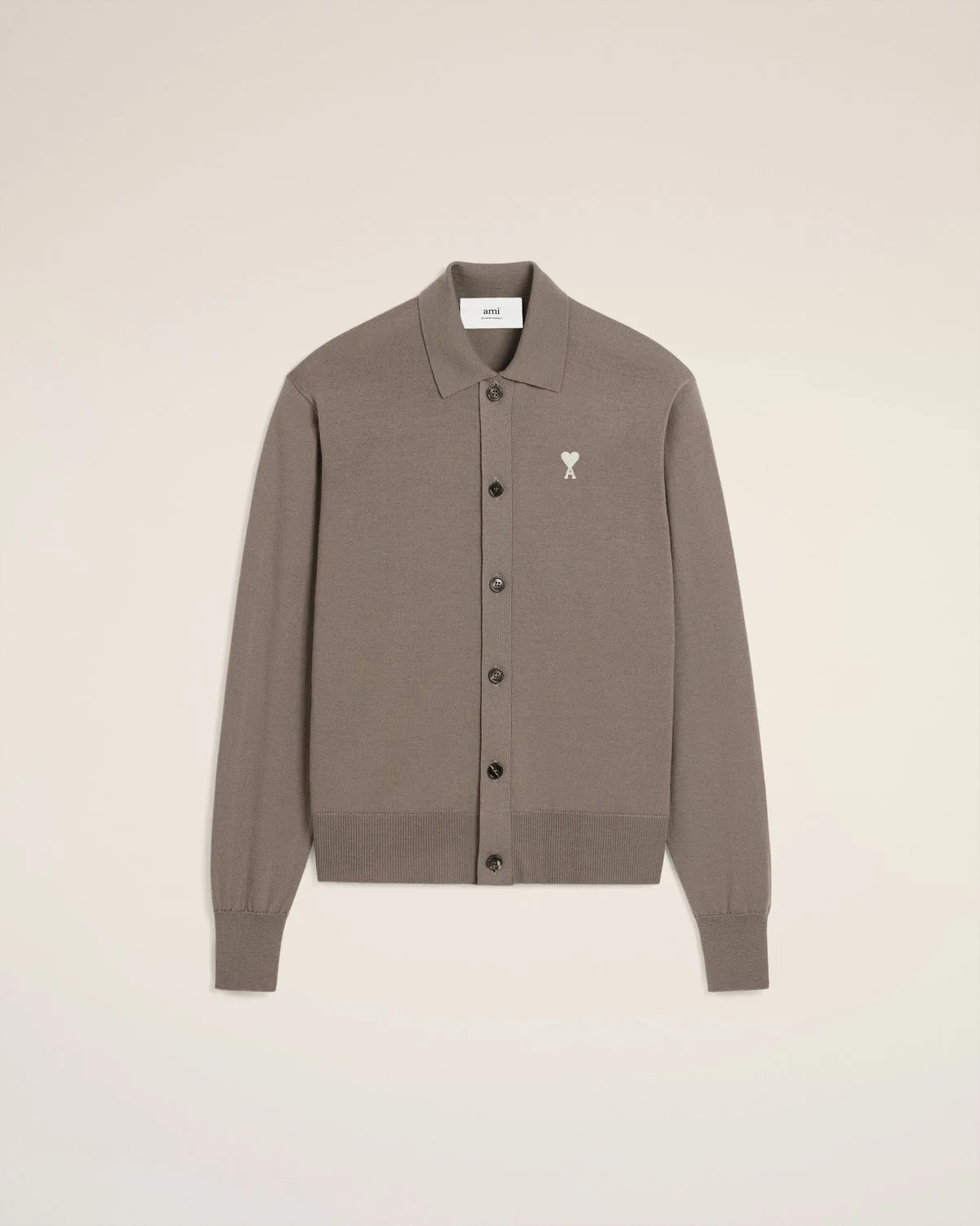 Beige Wool Shirt Collar Cardigan