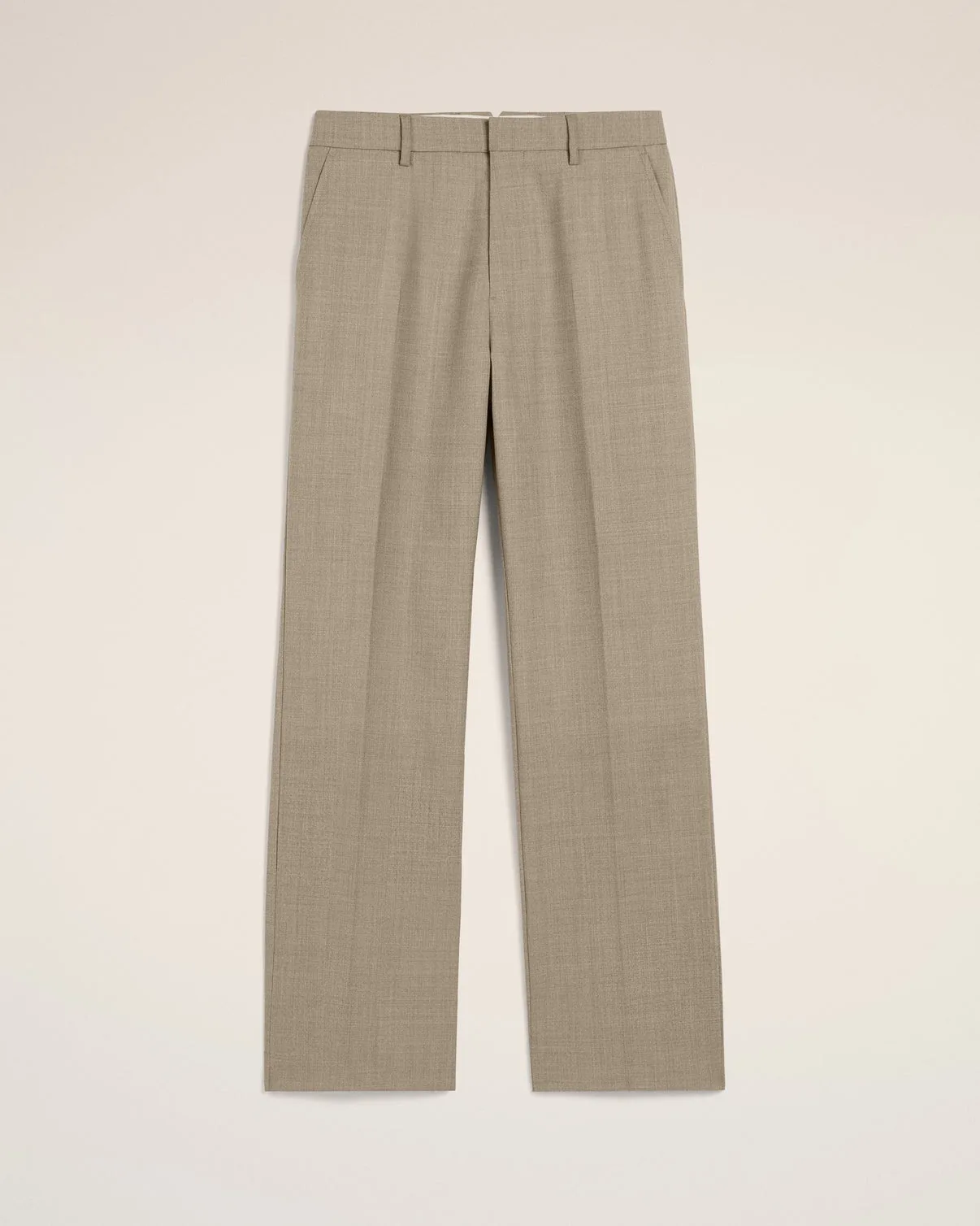 Beige Wool Straight Fit Pants