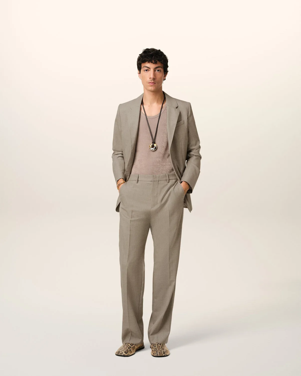 Beige Wool Straight Fit Pants