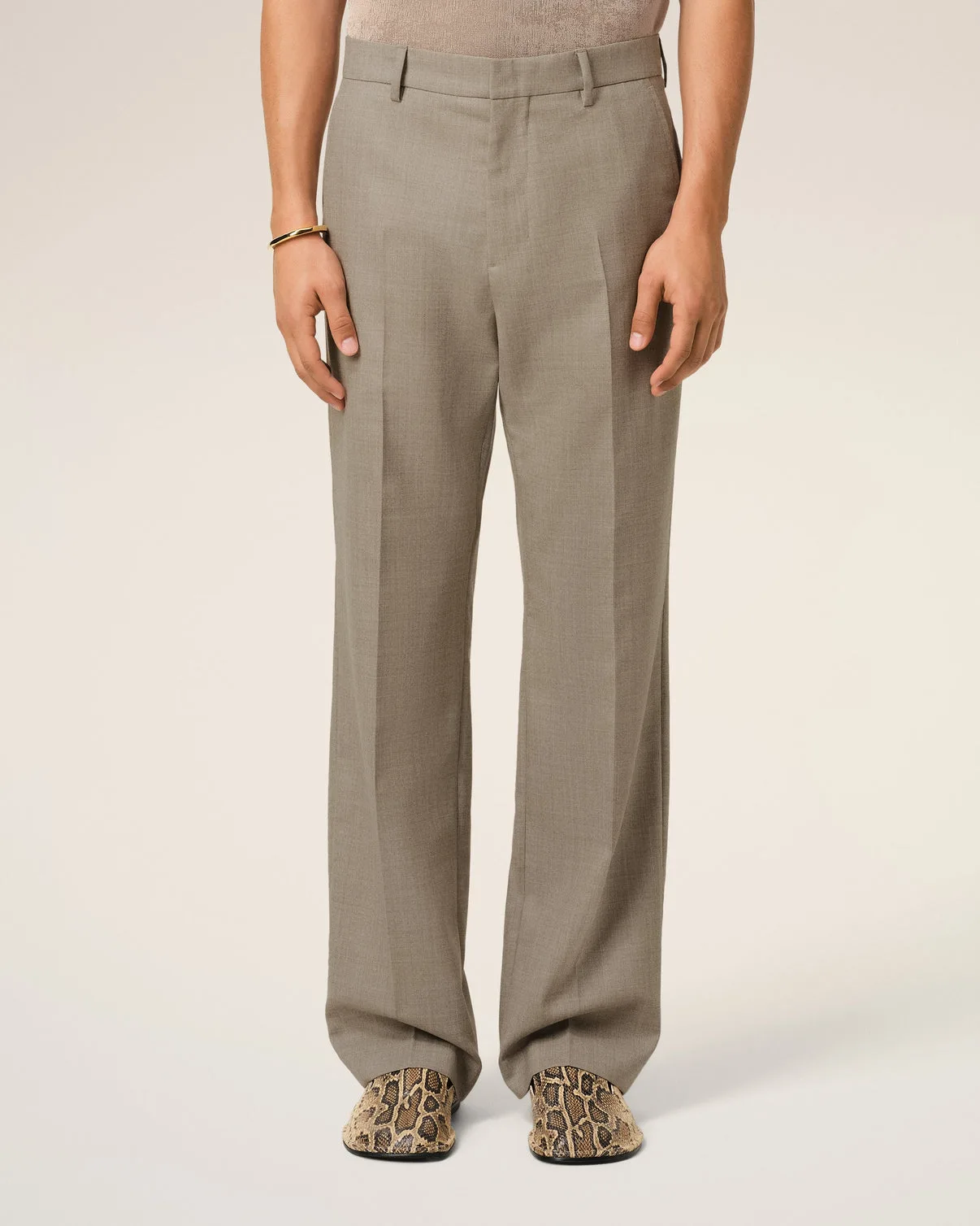 Beige Wool Straight Fit Pants