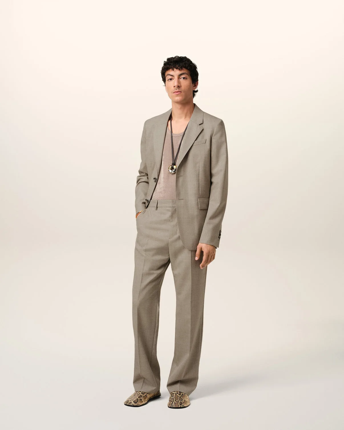 Beige Wool Two Buttons Jacket