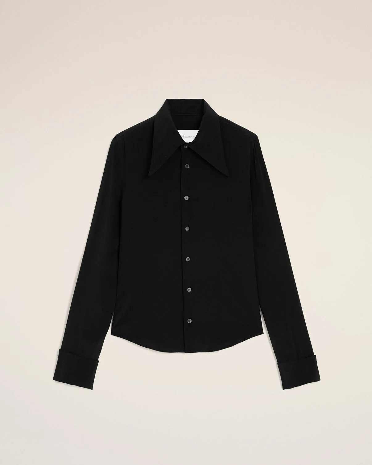 Black Blended Silk Sharp Collar Adjusted Shirt