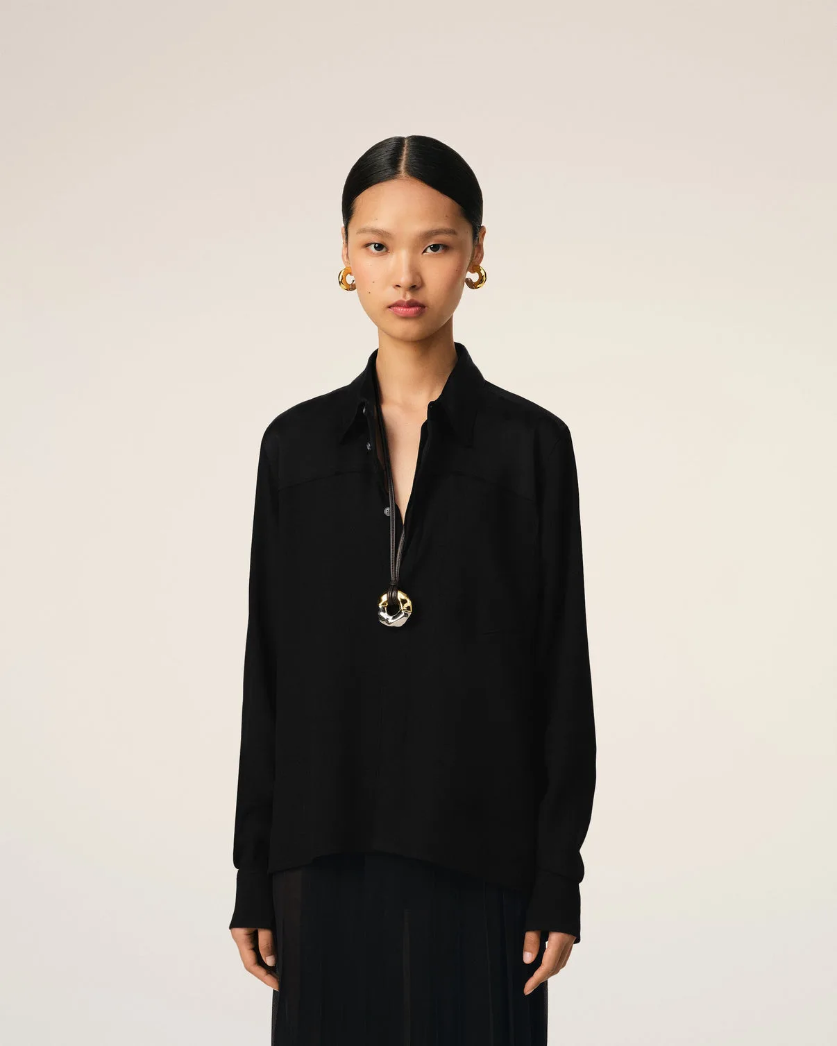 Black Contrasted Top Long Sleeve Shirt