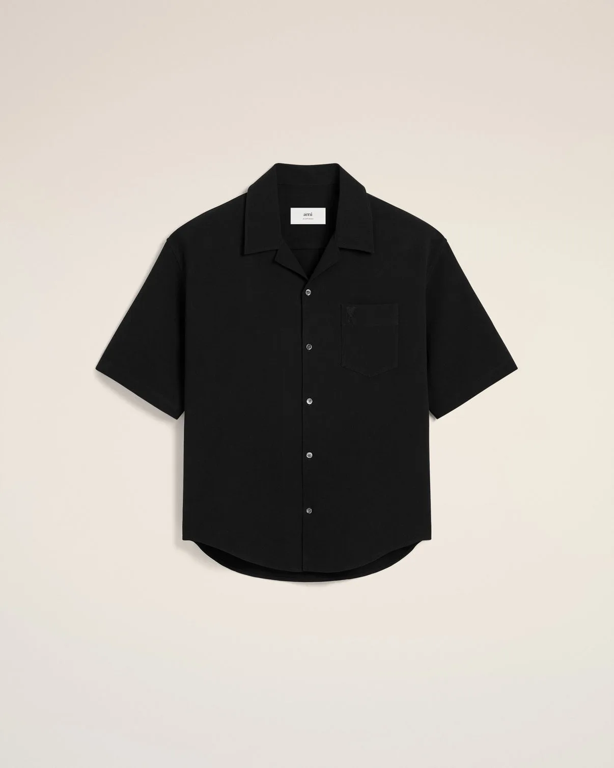 Black Cotton Camp Collar Short Sleeves Shirt