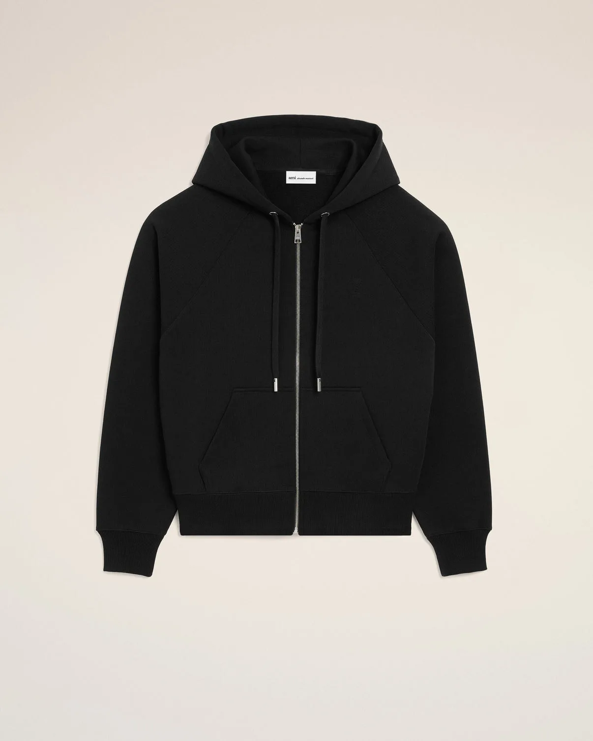 Black Cotton Embossed Zipped Hoodie
