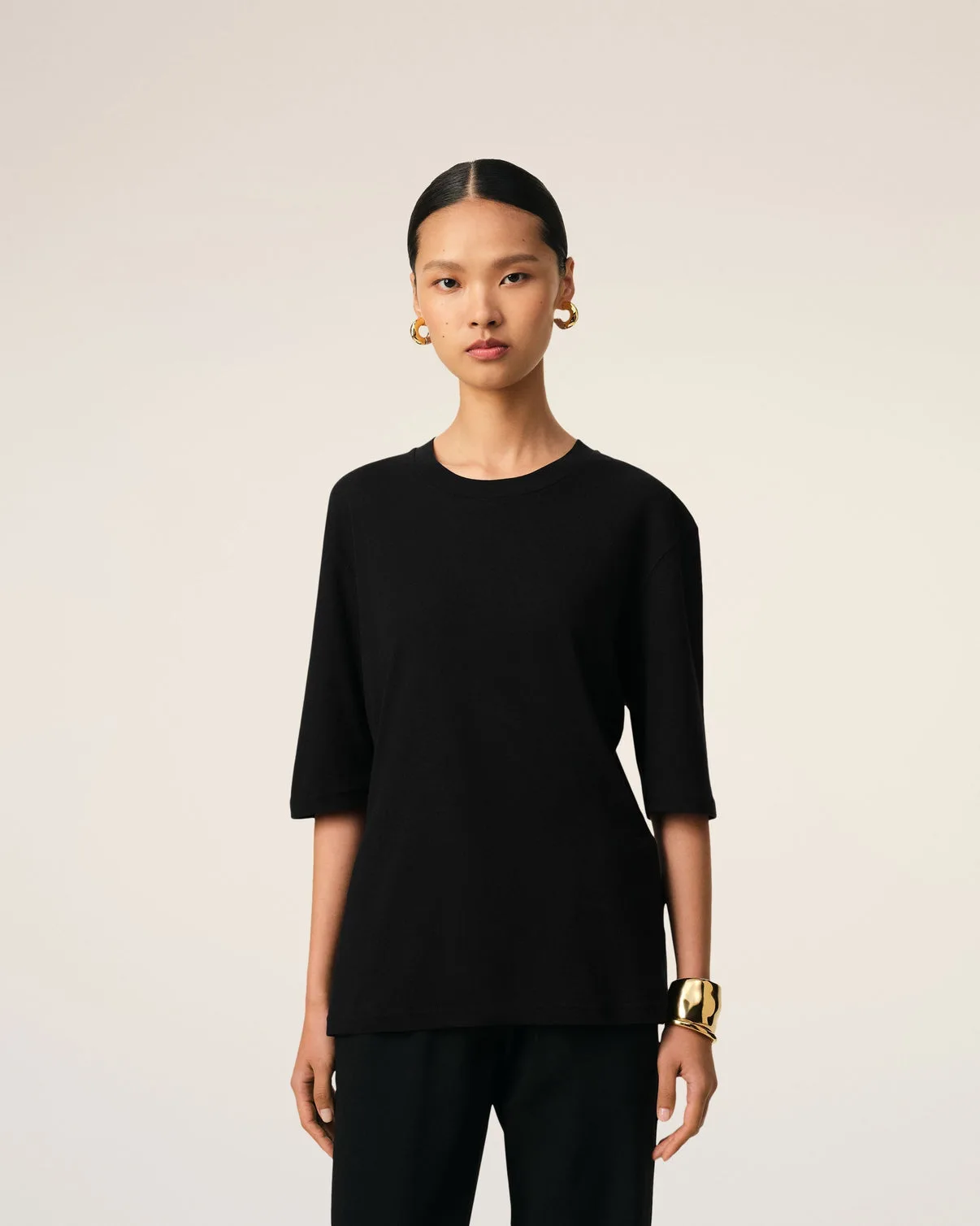 Black Cotton Short Sleeve T-Shirt