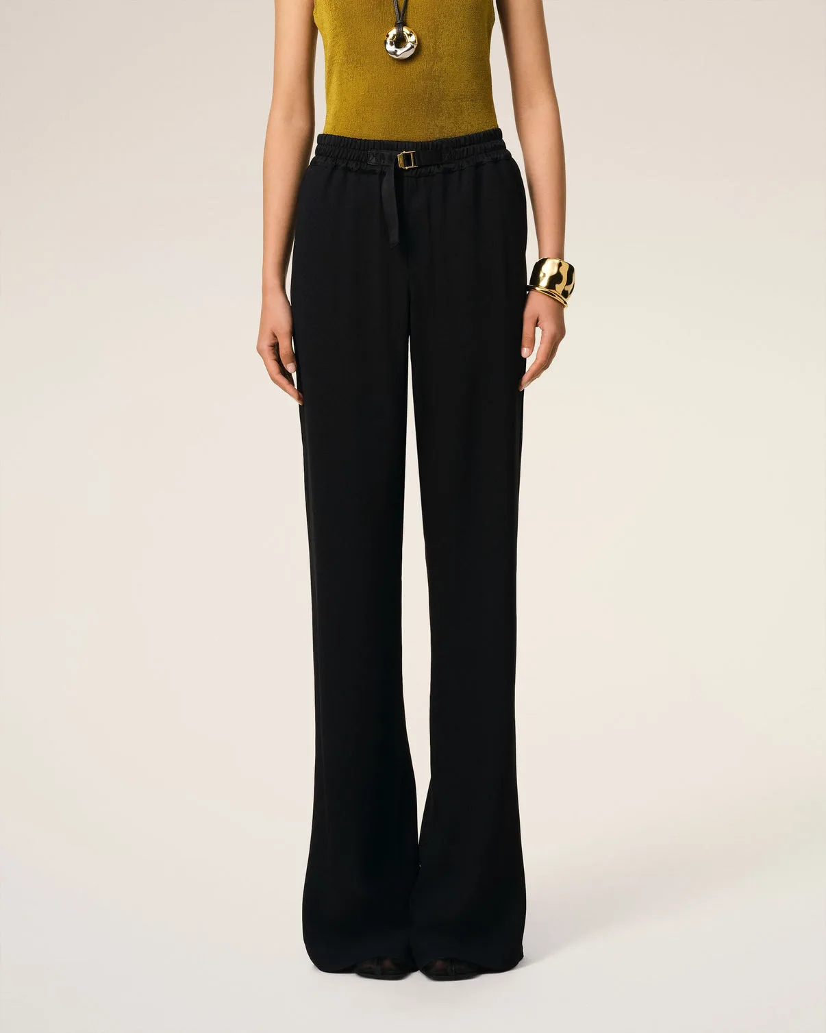 Black Flare Fit Elasticated Pants