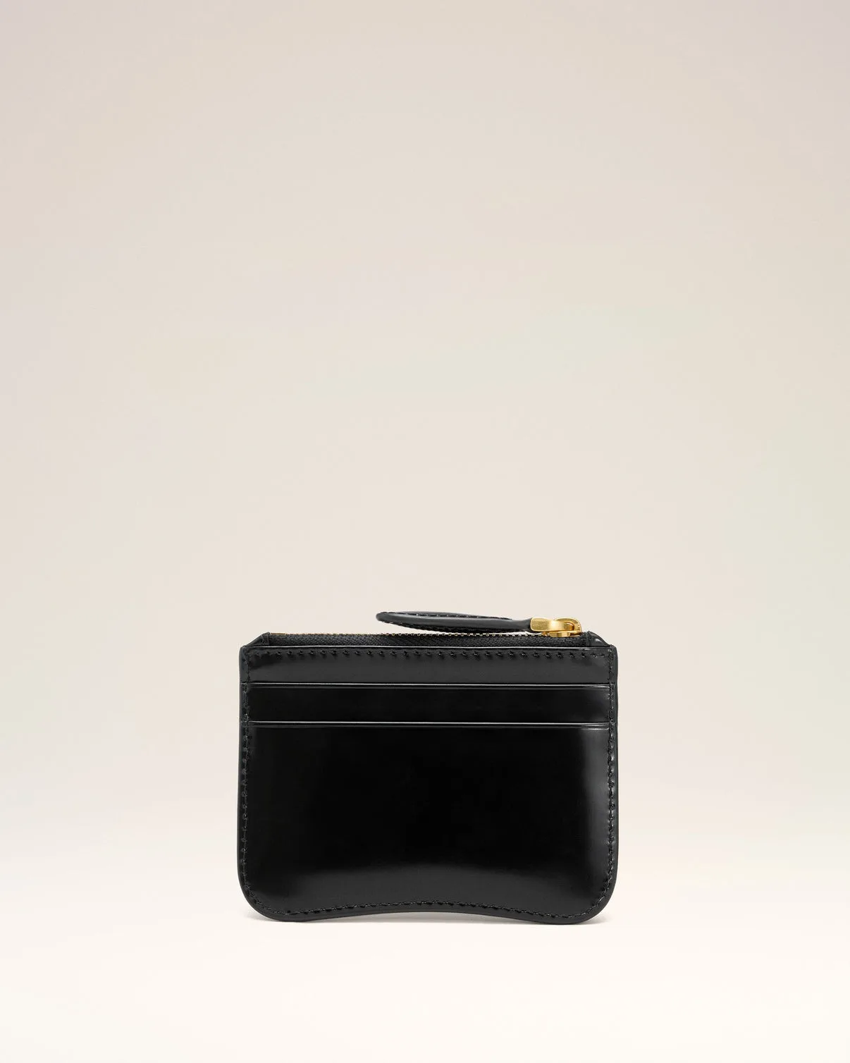 Black Glazed Leather Paris Paris Zipped Card Holder