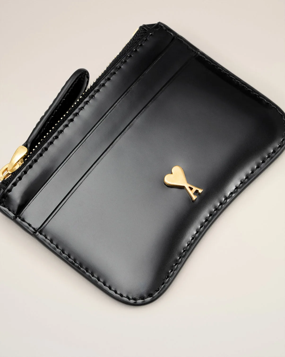 Black Glazed Leather Paris Paris Zipped Card Holder