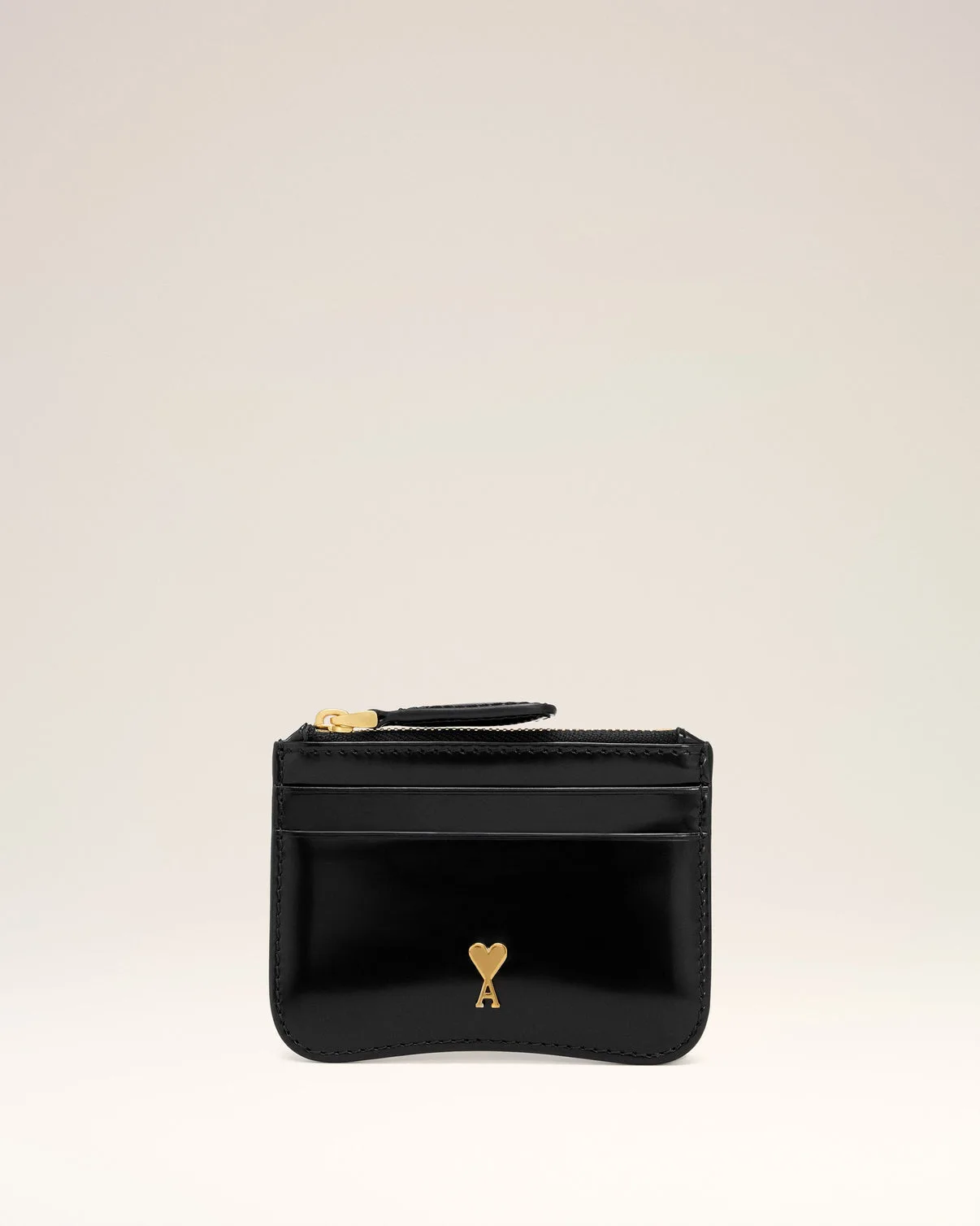 Black Glazed Leather Paris Paris Zipped Card Holder