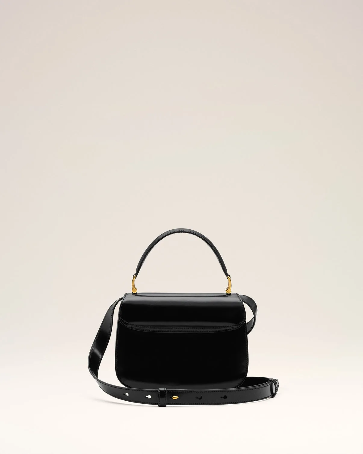 Black Glazed Leather Top Handle Paris Paris Bag