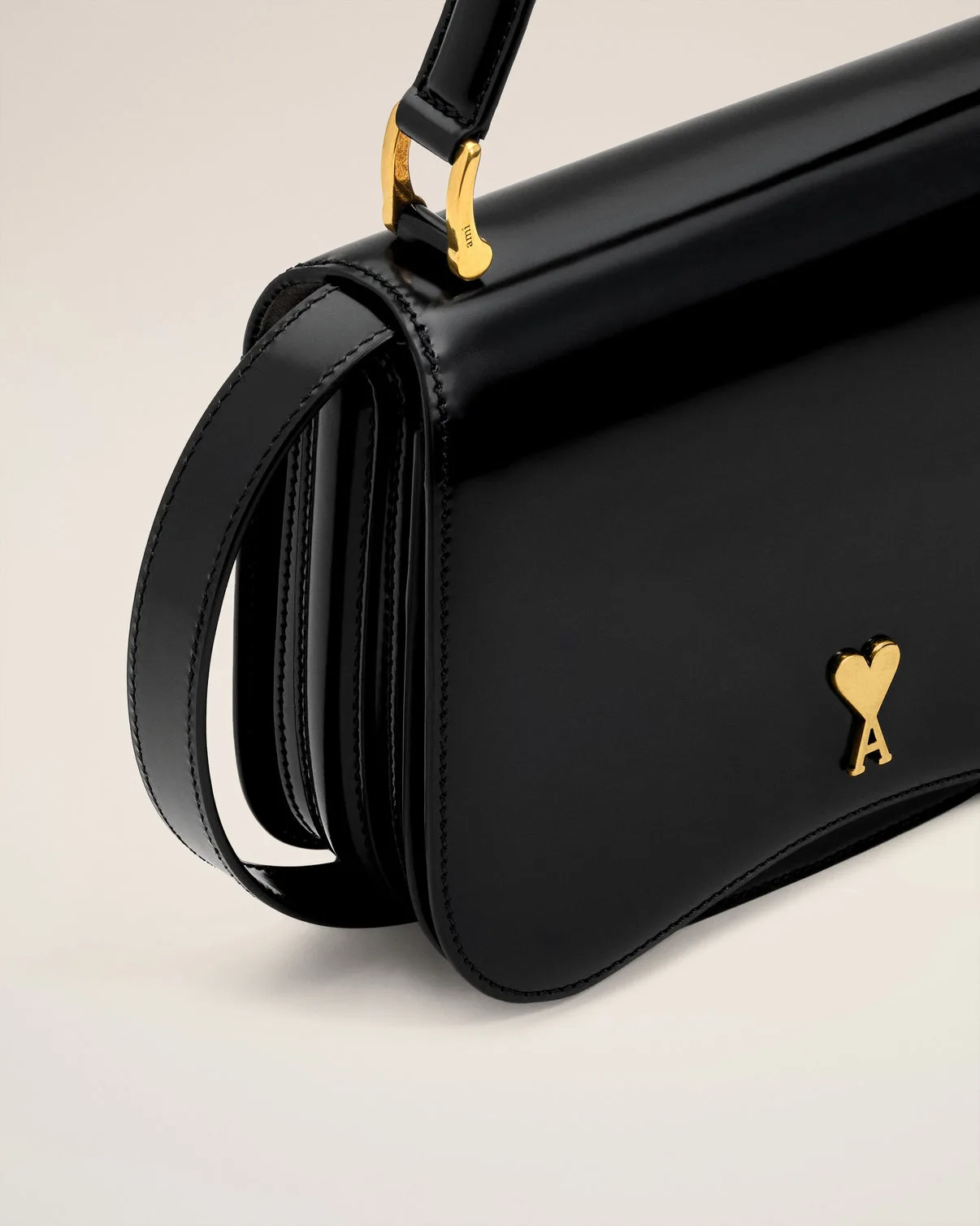 Black Glazed Leather Top Handle Paris Paris Bag