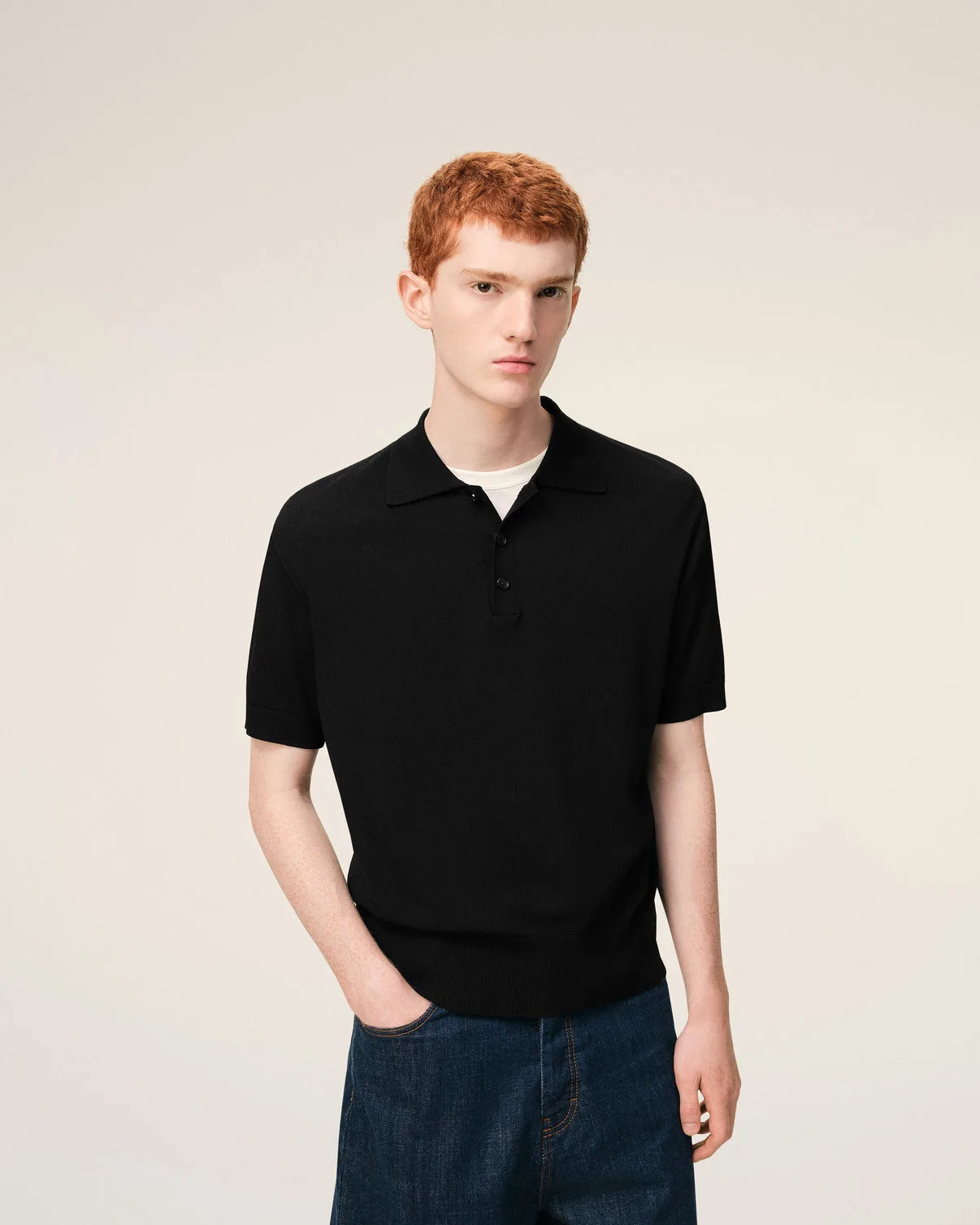 Black Knit Short Sleeves Polo