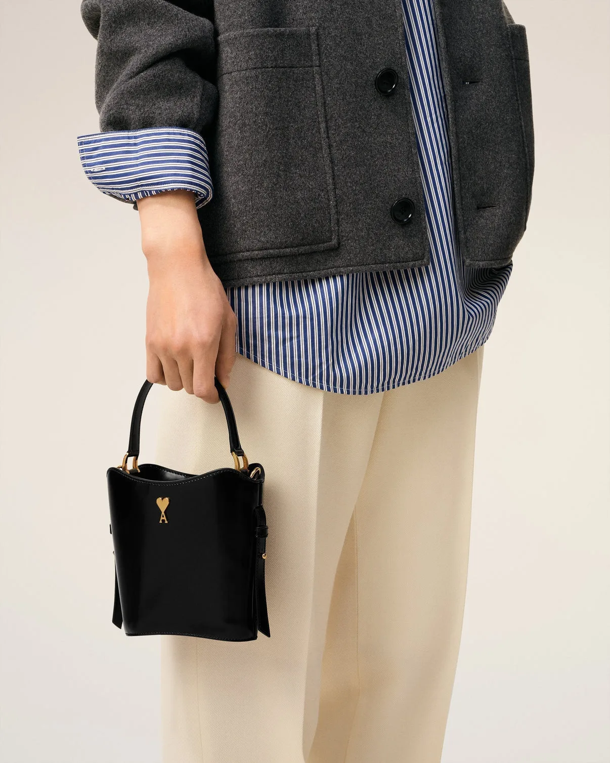 Black Leather Mini Paris Paris Bucket Bag