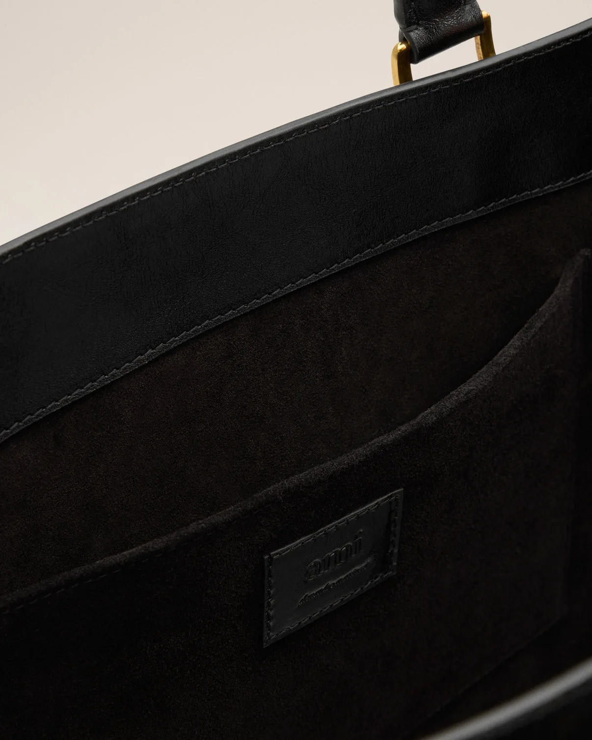 Black Leather North South Tote Bag