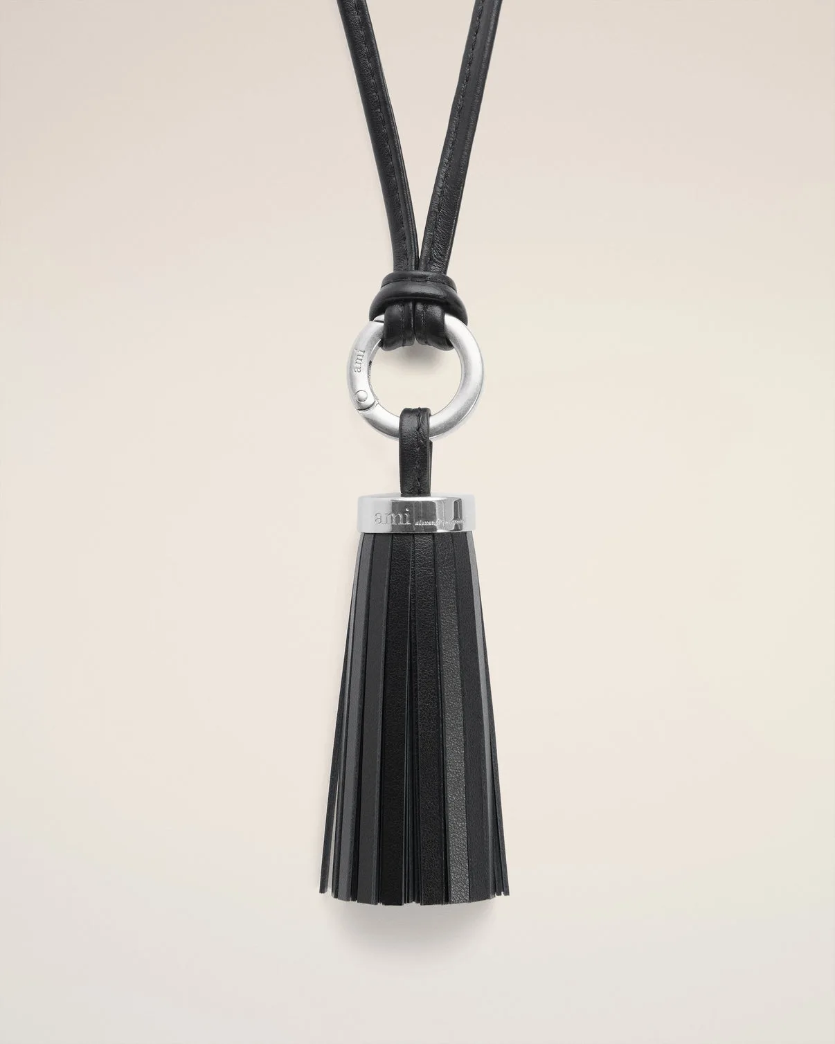 Black Leather Pompom Keyring