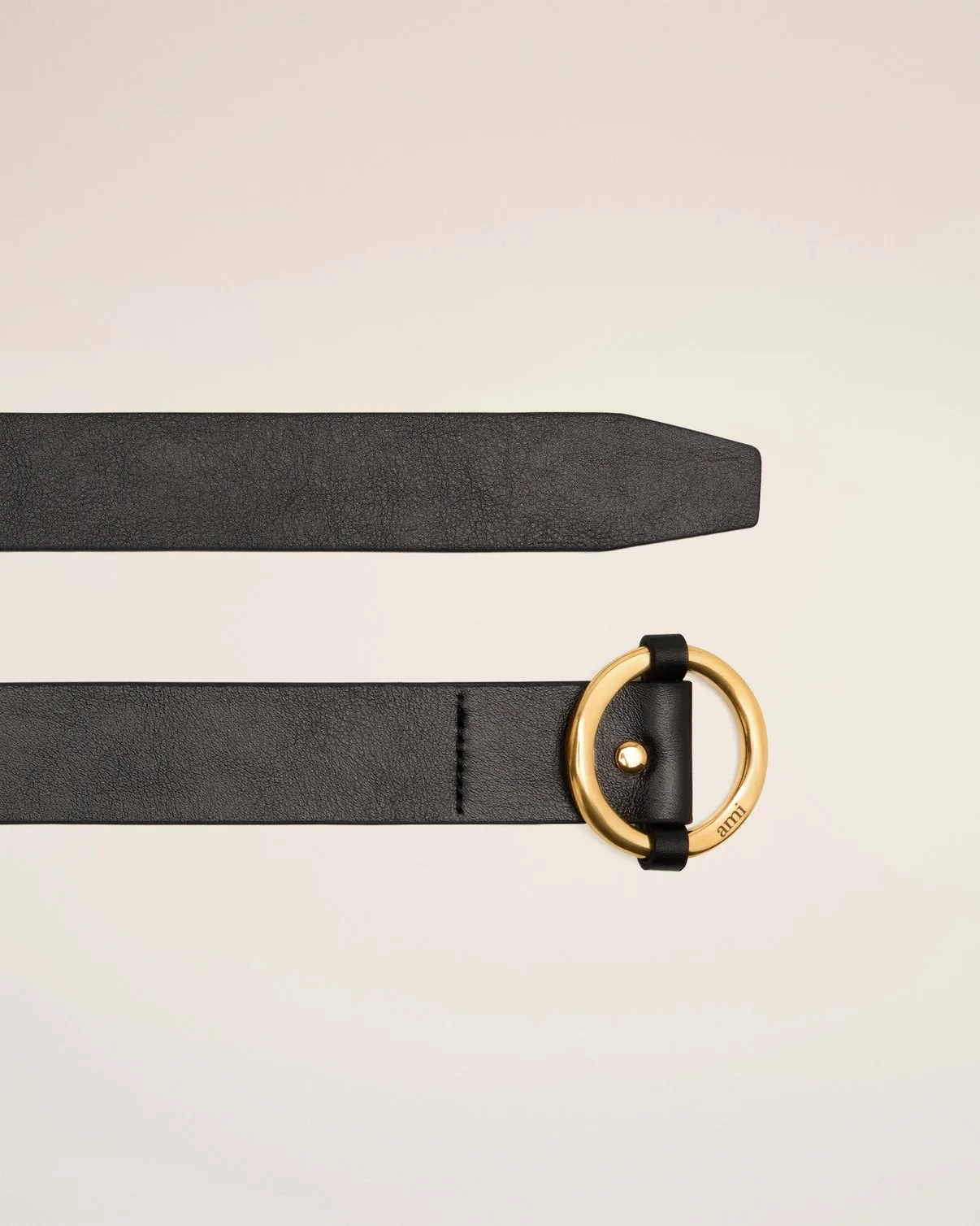 Black Leather Round Buckle Belt