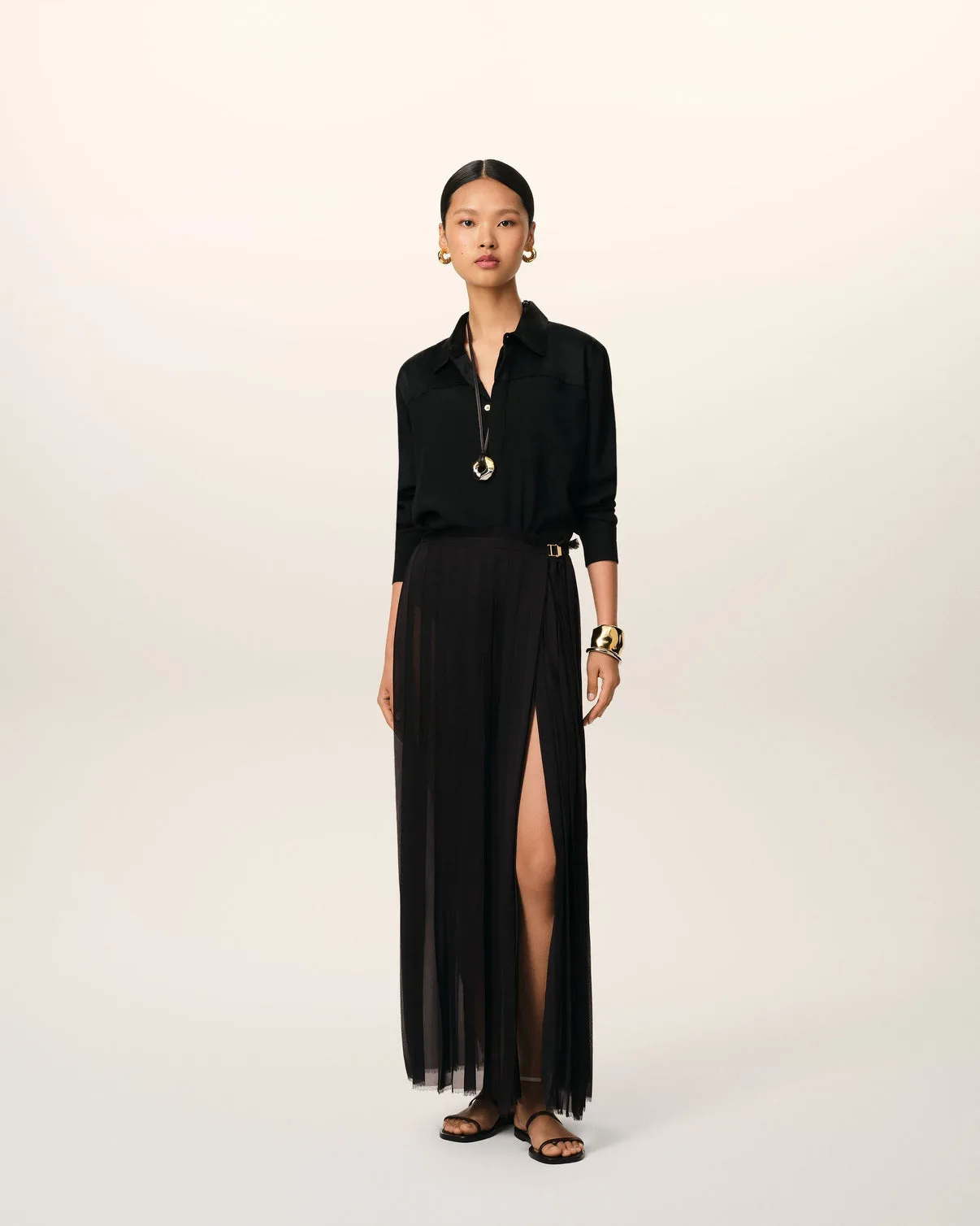 Black Long Pleated Skirt