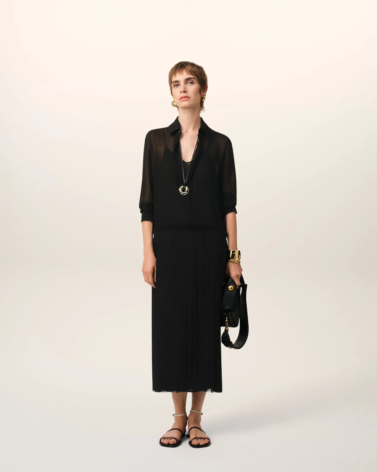 Black Pleated Midi Dress