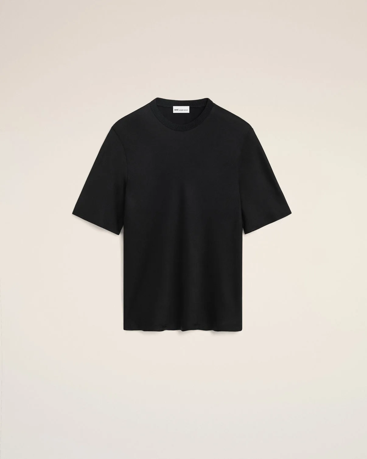 Black Satin Short Sleeves Rib Detail T-shirt