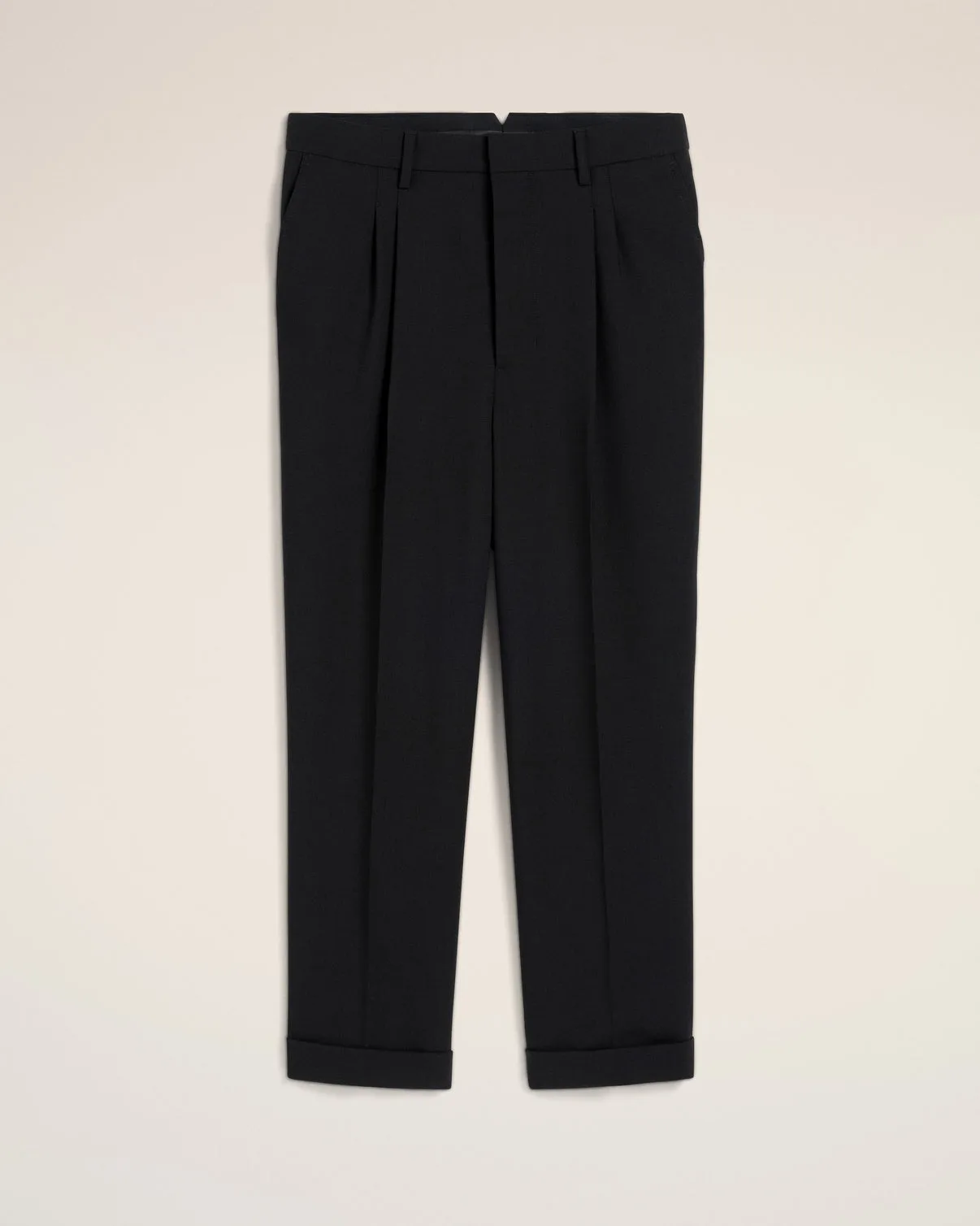 Black Wool Carrot Fit Pants